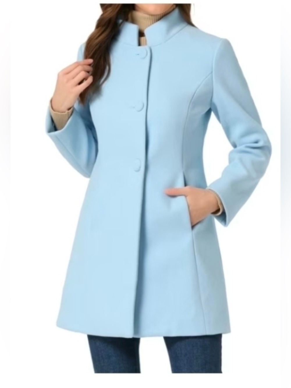 NWT- INSPIRE CHIC Winter Overcoat Mid Length Stand Collar Single Breasted Large
